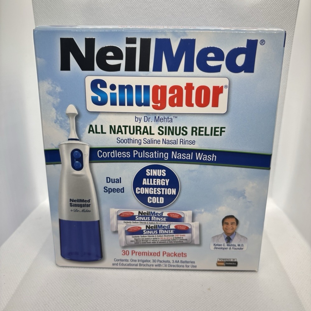NeilMed Sinugator Cordless Pulsating Nasal Wash Kit 30 Packets‎ New Sealed